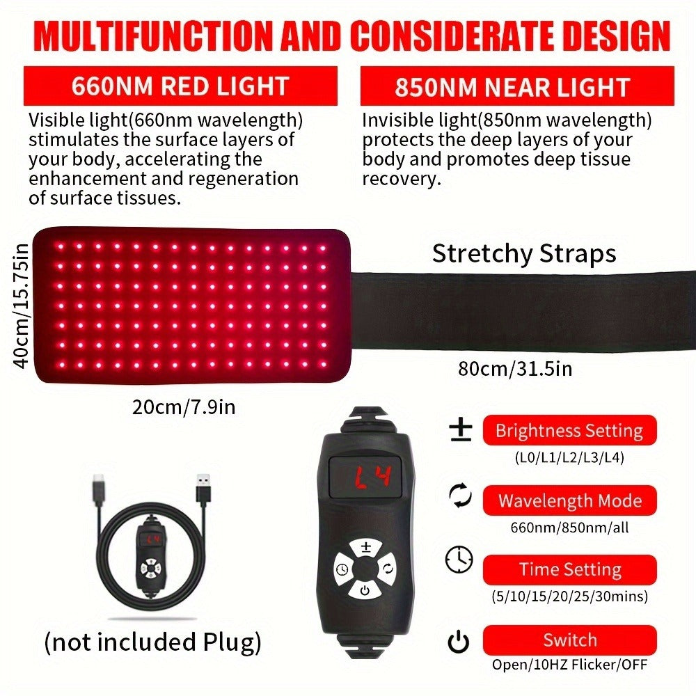 Flexible Red and Near-Infrared LED Body Wrap with 660nm and 850nm Light, Adjustable Straps and Wired Controller