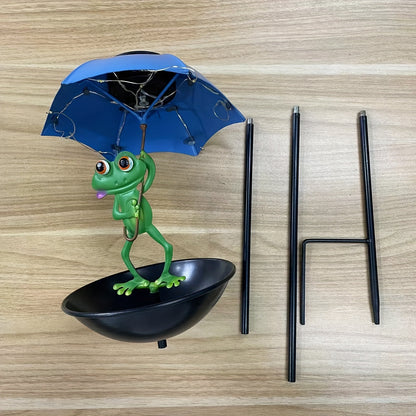 Solar Frog Statue Garden Light with Bird Feeder & LED String Decor, for Garden, Pathway and Patio Lighting