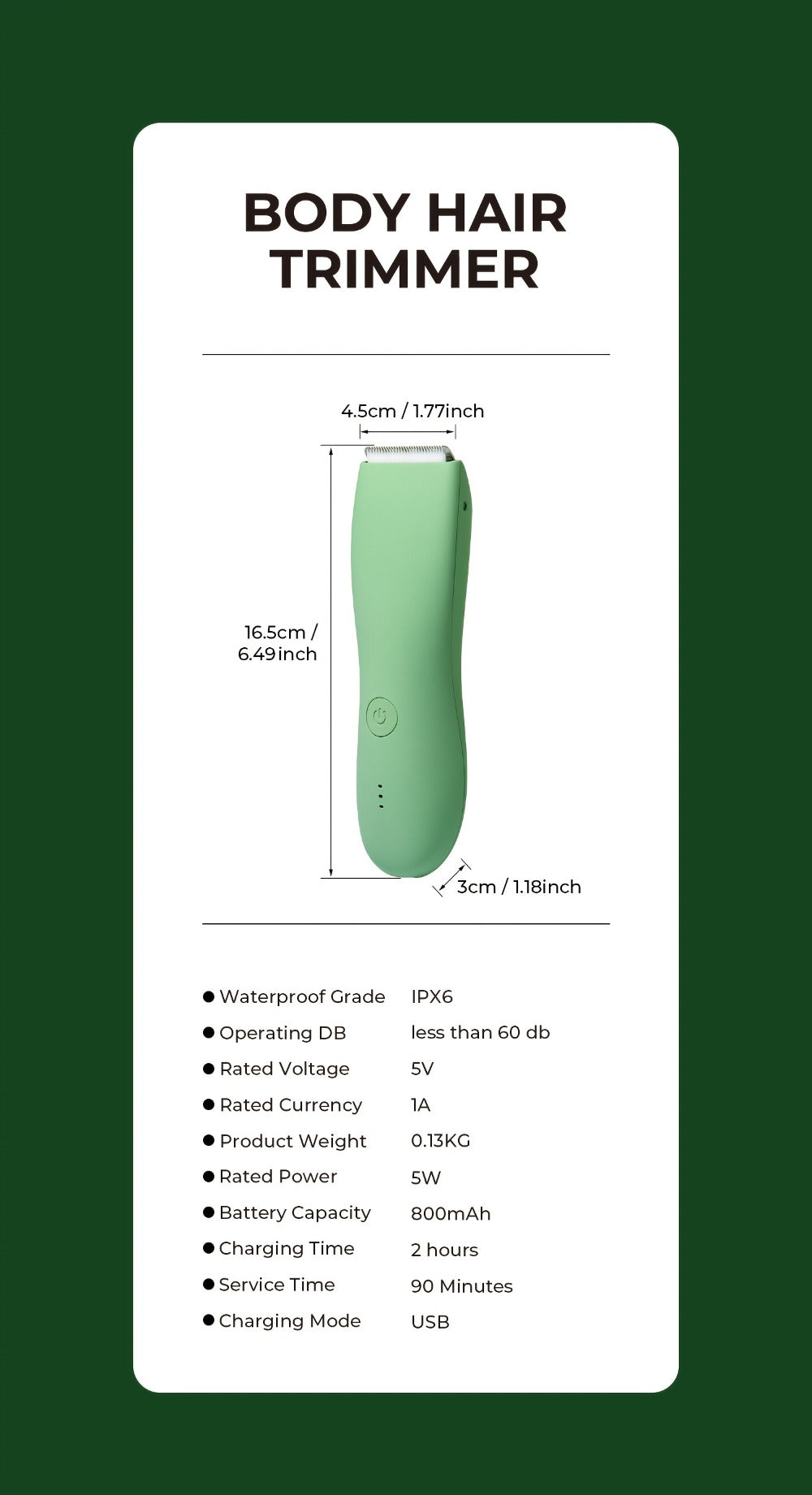 Electric Body Hair Trimmer for Women and Men with Replaceable Ceramic Blades – USB Rechargeable IPX5 Waterproof Pubic Groin Bikini Trimmer