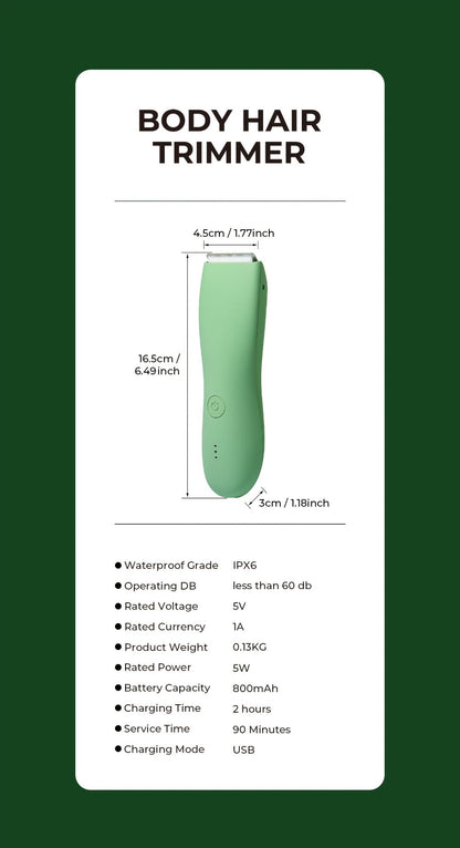 Electric Body Hair Trimmer for Women and Men with Replaceable Ceramic Blades – USB Rechargeable IPX5 Waterproof Pubic Groin Bikini Trimmer