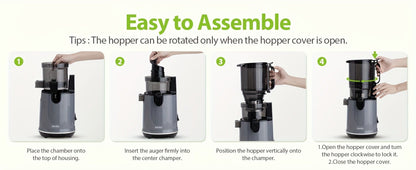 Cold Press Slow Juicer Machine with 5.3-Inch Large Feed Chute - High Juice Yield, Safety Lock, One-Click Cleaning