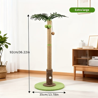 Cat Scratching Post 36.3 Inch – Natural Sisal Coconut Tree Design with Hanging Balls, Stable Weighted Base Cat Scratcher Tower for Indoor
