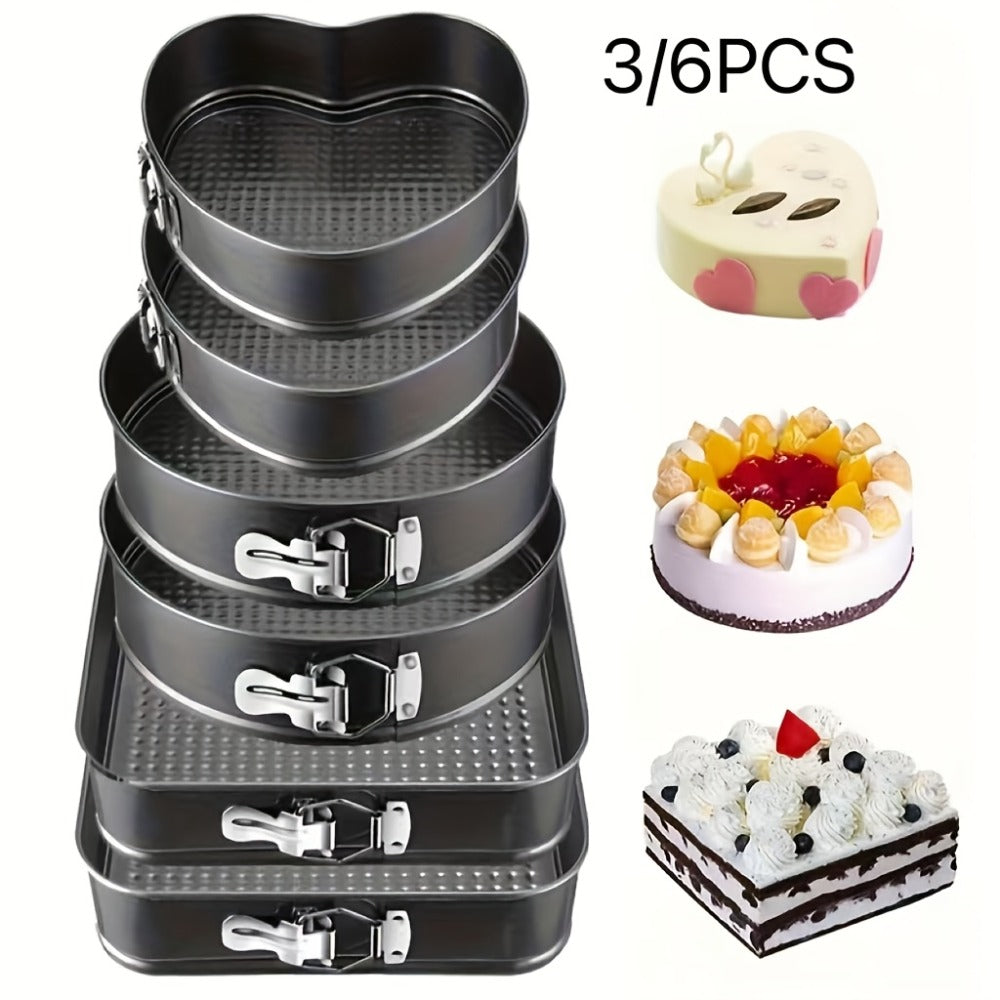 Removable Bottom Cake Pan Set, Nonstick Carbon Steel Round & Heart Shaped Springform Baking Pans