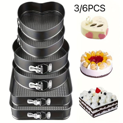 Removable Bottom Cake Pan Set, Nonstick Carbon Steel Round & Heart Shaped Springform Baking Pans