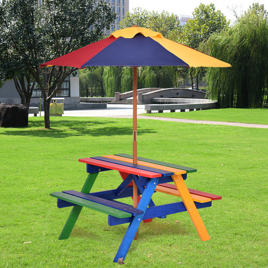 Kids Picnic Table Set with Umbrella Wood Table Bench Set for Toddlers Seats with the Listed Color, Size or Set Options for Everyday Use