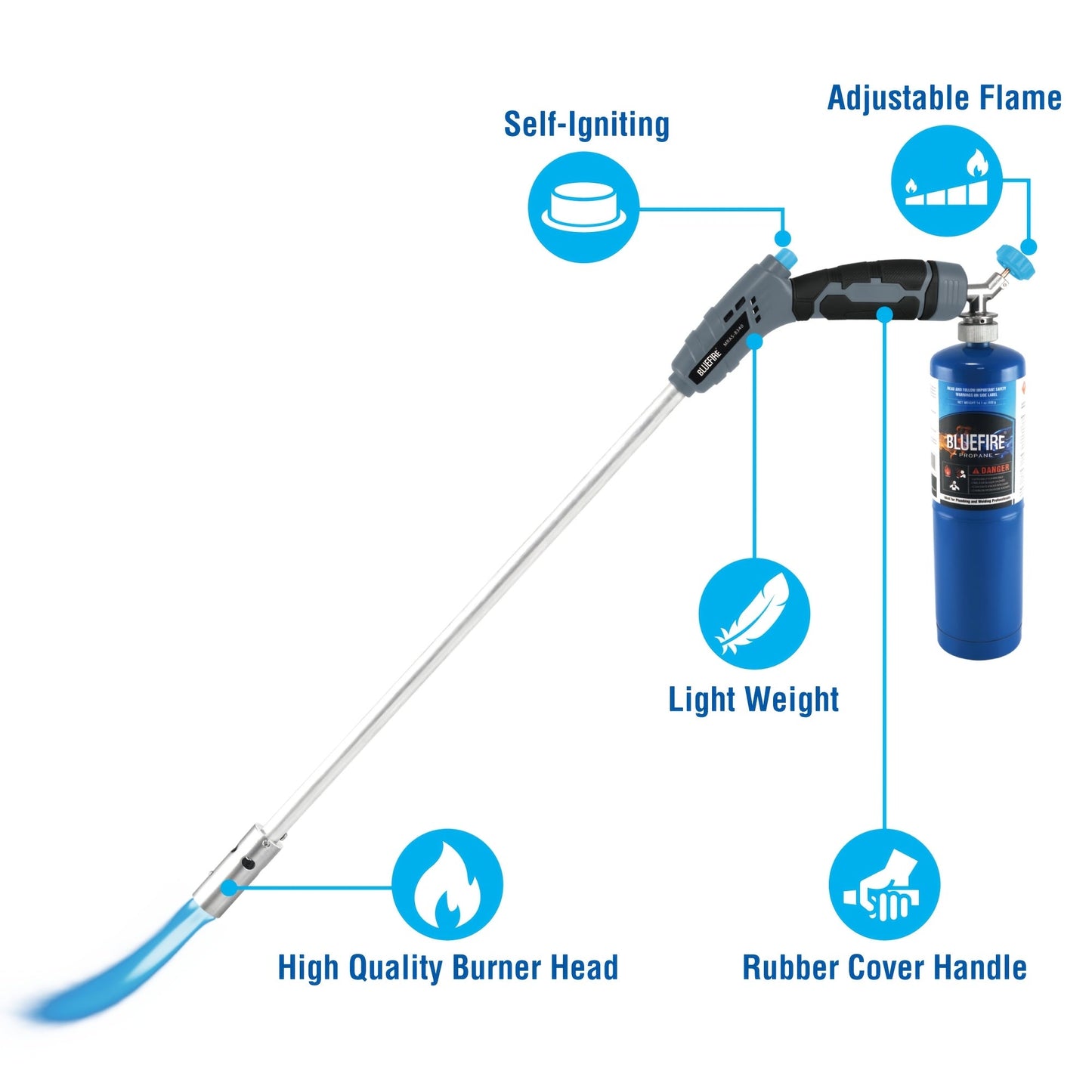 Propane Weed Torch Self Igniting, Garden Ice Melt Fire Starter Burner for Garden, Patio and Yard Use