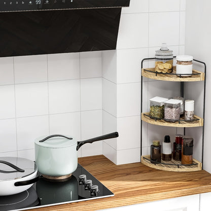 3-Layer Rustic Corner Countertop Storage Rack, 16.93" Wooden Vanity Organizer & Space-Saving Shelf for Bathroom