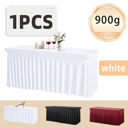 Tablecloth with Skirt for Rectangular Tables, Anti-Wrinkle Table Cover in Black, White & Red, Elegant Table Skirt for Wedding