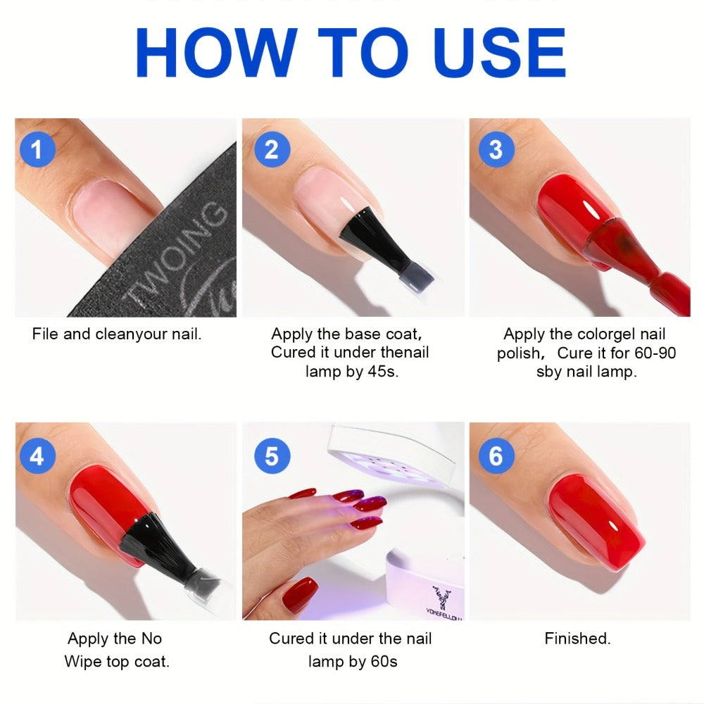 No-Wipe Gel Top Coat 2-Pack Diamond Shine High Gloss – LED Soak-Off Nail Sealer, Long-Lasting Scratch-Resistant Crystal Clear Finish