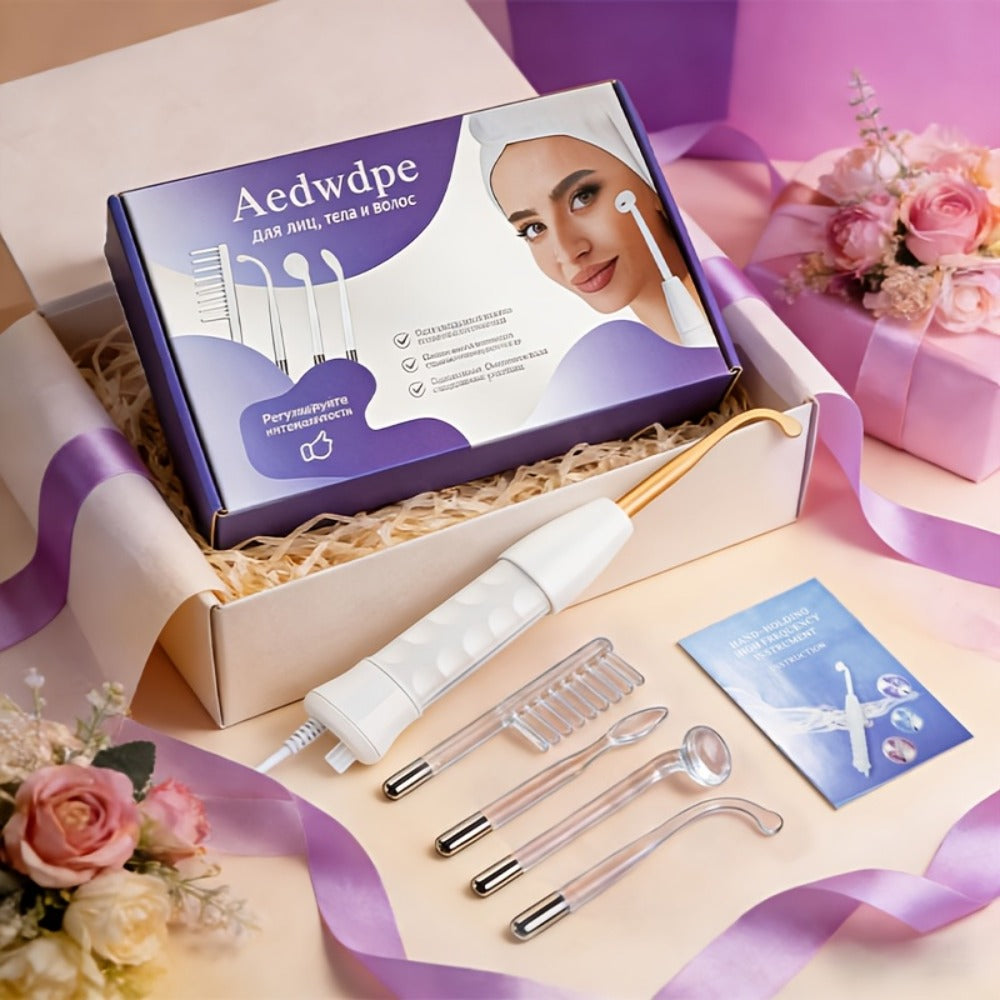 High Frequency Facial Massager 4-in-1 Professional Skincare Tool, Compact Plug-In High Frequency Wand for Face Acne Wrinkles Hair Growth