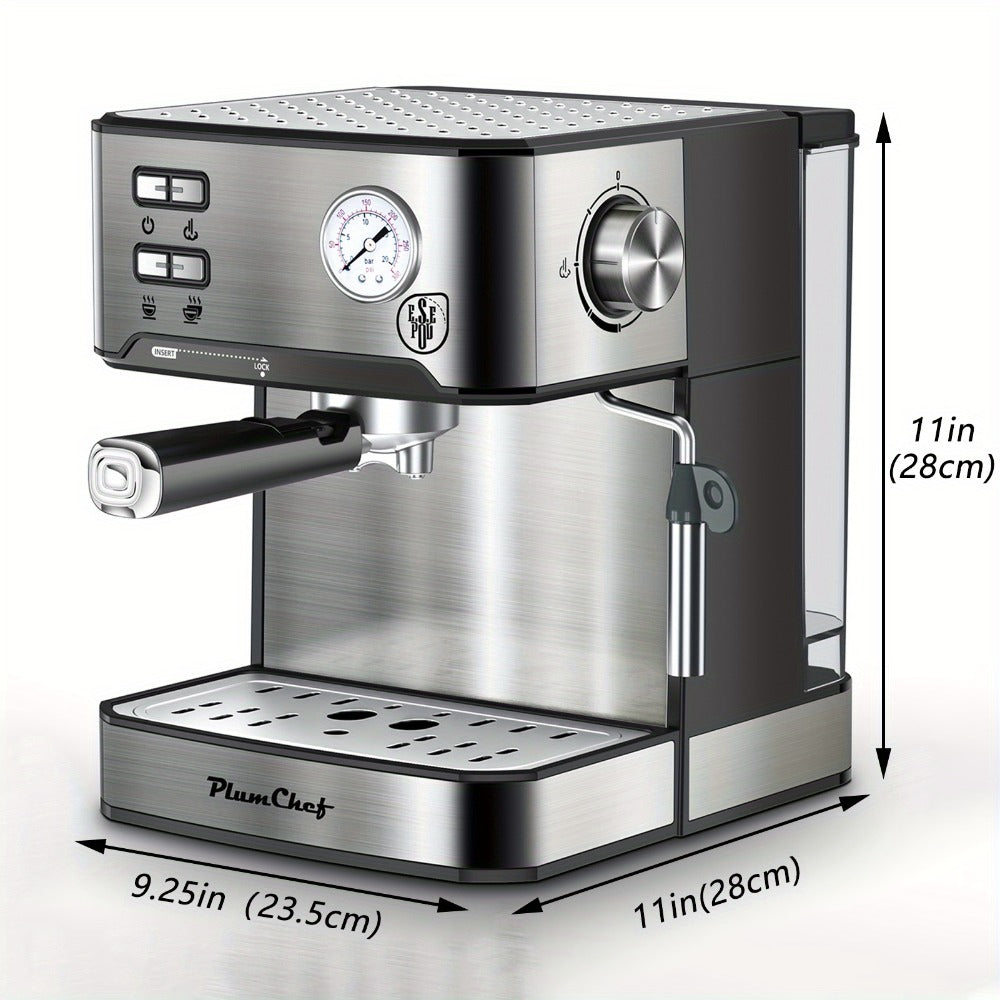 Espresso Machine Stainless Steel, Dual-Brew Coffee Maker with 54.1oz Water Tank, High-Pressure Steam Wand