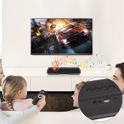 HiFi Soundbar with Subwoofer and RGB Lights, Bluetooth 5.0 Home Theater Speaker, FM Radio TF Card USB AUX TWS