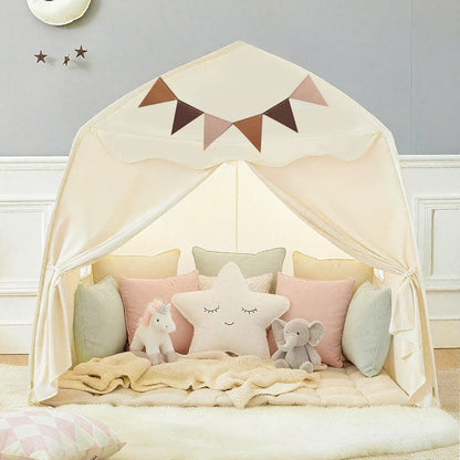 Kids Play Tent with Star Lights & Flags, Extra Large Indoor Outdoor Playhouse with Windows for Reading & Pretend Play