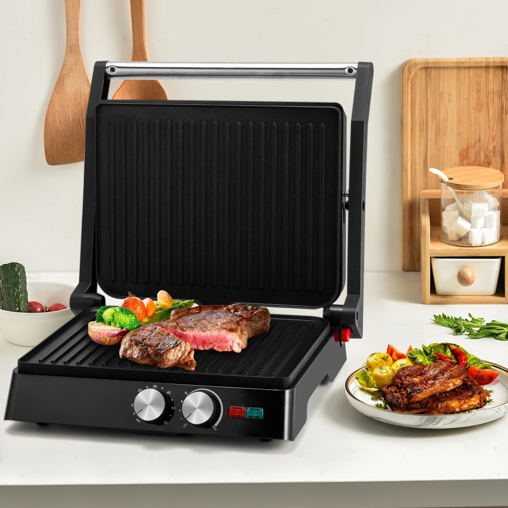 Panini Press Grill 3-in-1 Electric Indoor Grill with Non-Stick Plates - 180° Flat Grill for Entryways, Bedrooms and Living Spaces