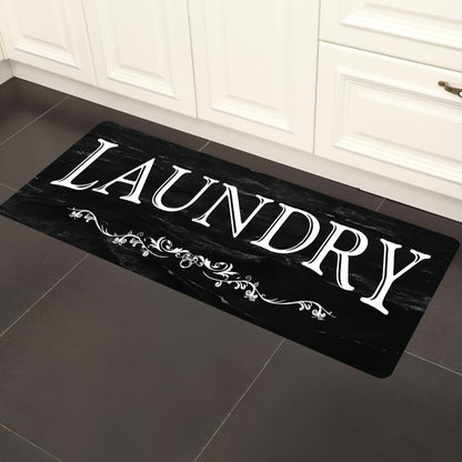 Laundry Room Mat Black & White LAUNDRY Text Non-Slip Machine Washable – Soft Polyester Cut-Pile Floor Rug for Laundry Room, Bathroom