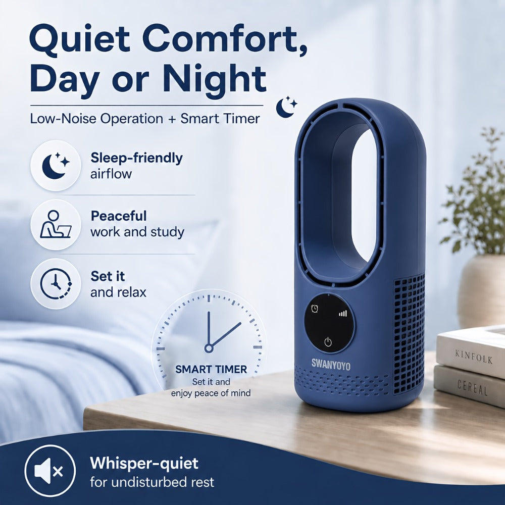 Portable Fan USB-Powered Bladeless Tower Model with Water Mist, Remote, Touch Controls and LED Light