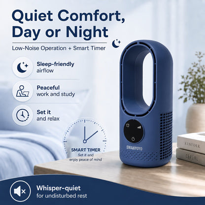 Portable Fan USB-Powered Bladeless Tower Model with Water Mist, Remote, Touch Controls and LED Light