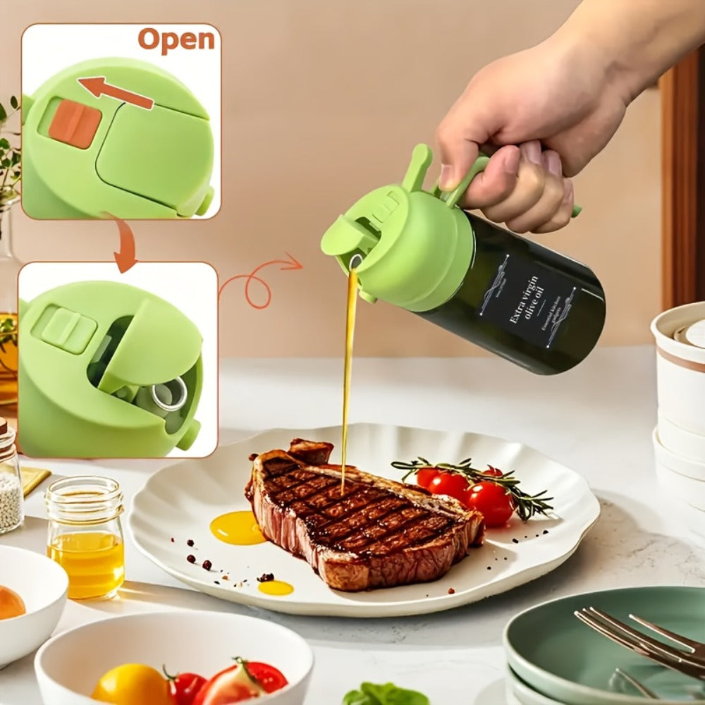 Glass Olive Oil Dispenser Bottle 2pcs 2-in-1 Oil Dropper and Cooking Sprayer with Flip Cap for Grilling, Camping and Outdoor Meals