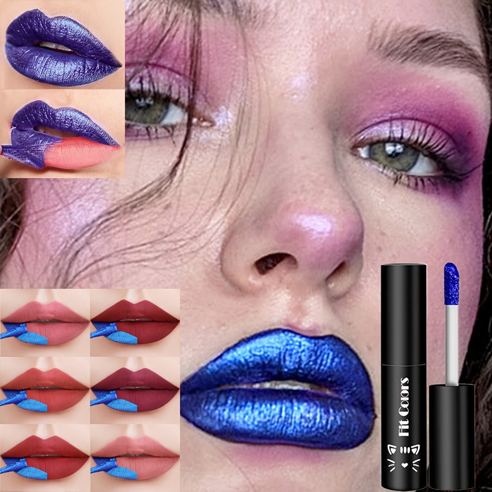 Matte Velvet Lip Stain Set 6 Colors Waterproof Smudge-Proof, Metallic Blue Cobalt Bold Shades Vegan Lip Gloss for All Skin Tones