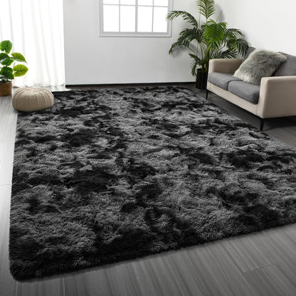 Shaggy Plush Area Rug – Soft Fluffy Carpet for Living Room, Bedroom & Sofa | Non-Slip Machine Washable Tie-Dye & Solid Color Long Pile Rug |
