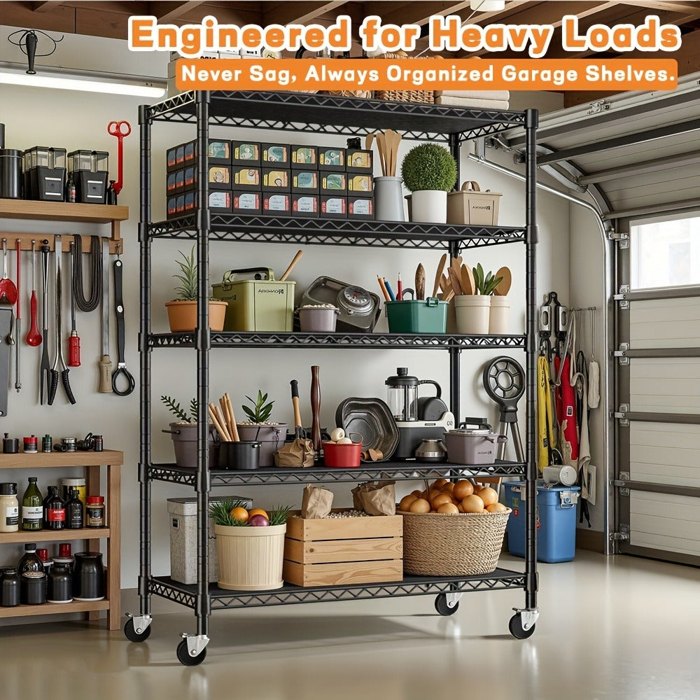 Metal Storage Shelving Unit Adjustable 4 5 Tier Steel Shelf Rack for Garage Kitchen Pantry Workshop Black Chrome MZG