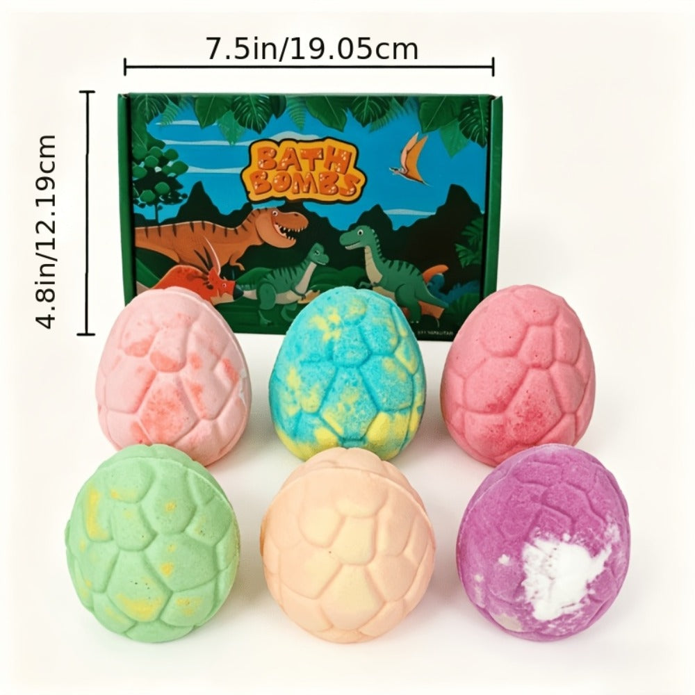 Bath Bombs, 6-Piece Dinosaur Surprise Set with Colorful Round Fizzers, Hidden Dinosaur Toys and Gift Box