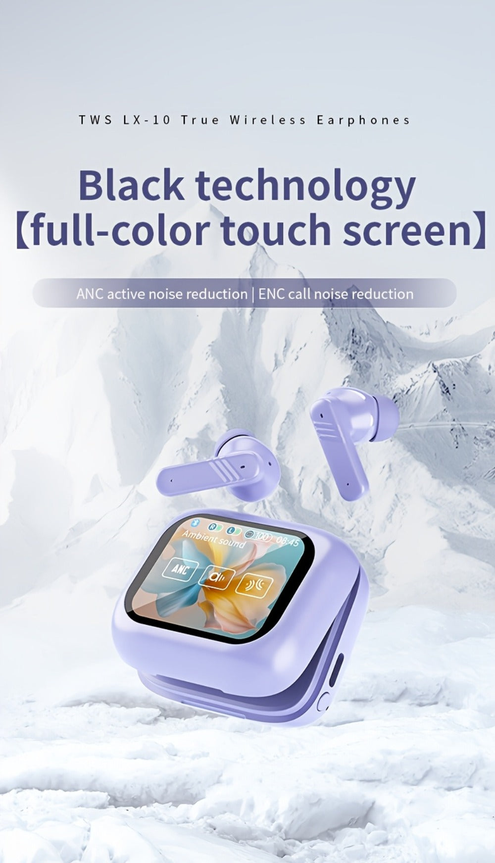 Wireless Earbuds Bluetooth 5.4 with ANC and ENC, LED Touchscreen Case and Black or White Options