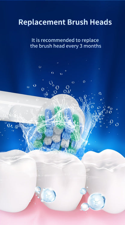 Electric Toothbrush with 3 Rotating Cleaning Modes – Induction Charging, 4 Replacement Brush Heads, Travel Case Included
