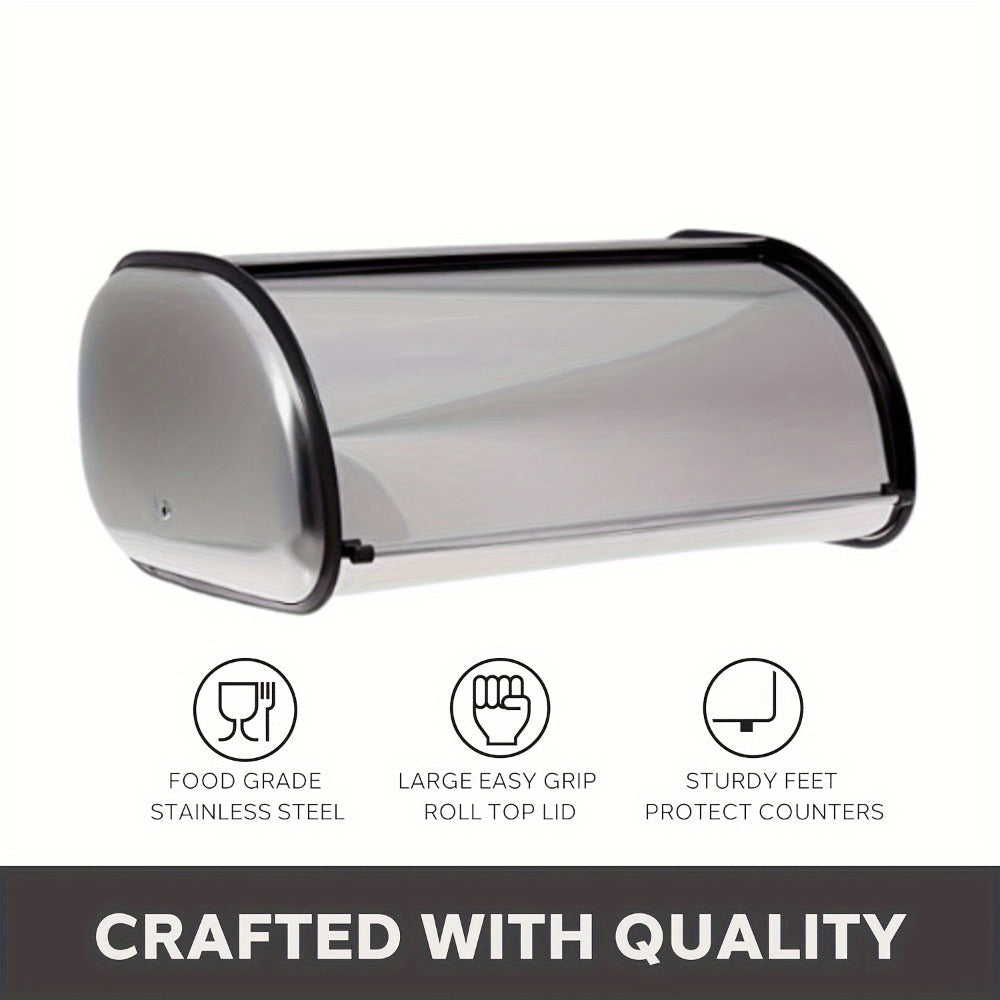 Stainless Steel Roll Top Bread Box 13 Inch - Countertop Bread Storage Container with Lid, Keeps Bread Fresh & Insect-Free