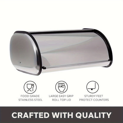 Stainless Steel Roll Top Bread Box 13 Inch - Countertop Bread Storage Container with Lid, Keeps Bread Fresh & Insect-Free