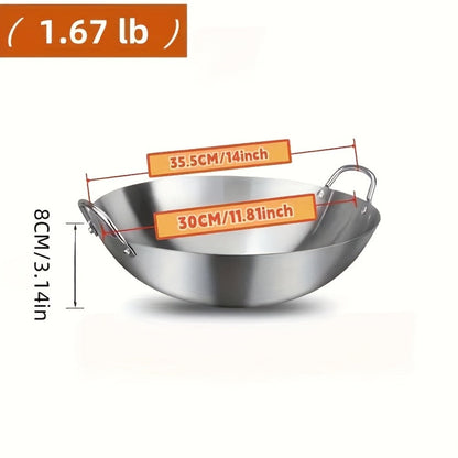 Stainless Steel Wok & Frying Pan, Non-Stick Cooking Surface, Handle, Compatible with Gas, Induction & Electric Stovetops