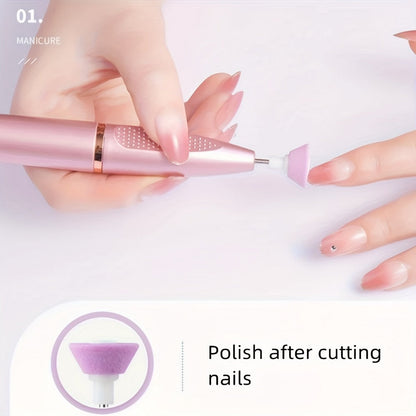 Electric Nail Drill 11-Bit Variable Speed Pen Kit in Pink with Sanding Bands and Compact Controls