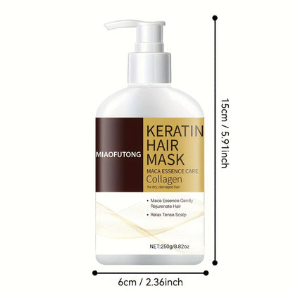 250g Keratin and Collagen Hair Mask in Pump Bottle with Argan, Castor and Rosemary Oils Named on Label