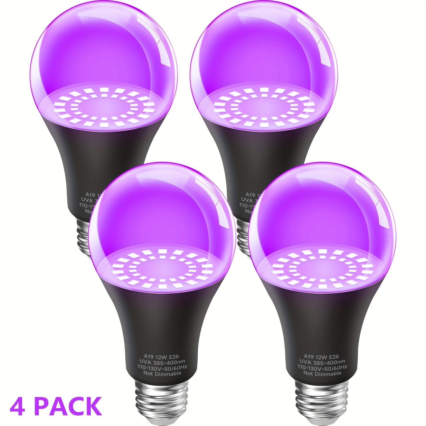 UV Black Light Bulbs 12W LED UVA 385-400nm - Glow in the Dark Party Blacklight Bulb for Halloween