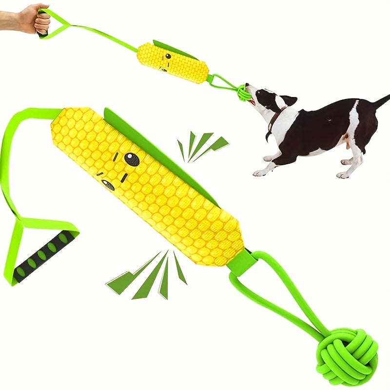 Dog Tug Rope Toy with Knotted Ball & Squeaker Interactive Tug-of-War Chew Toy for Medium Large Dogs – Training Rope Ball Toy in Corn Eagle