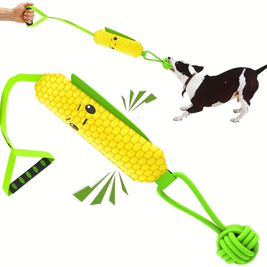 Dog Tug Rope Toy with Knotted Ball & Squeaker Interactive Tug-of-War Chew Toy for Medium Large Dogs – Training Rope Ball Toy in Corn Eagle