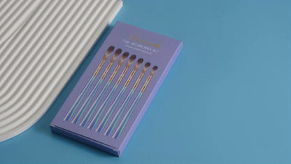 Nail Art Brush Set 7Pcs Aurora Blue Handle – Professional Acrylic Gel UV Nail Painting Brushes for Sculpting Dotting Liner Drawing