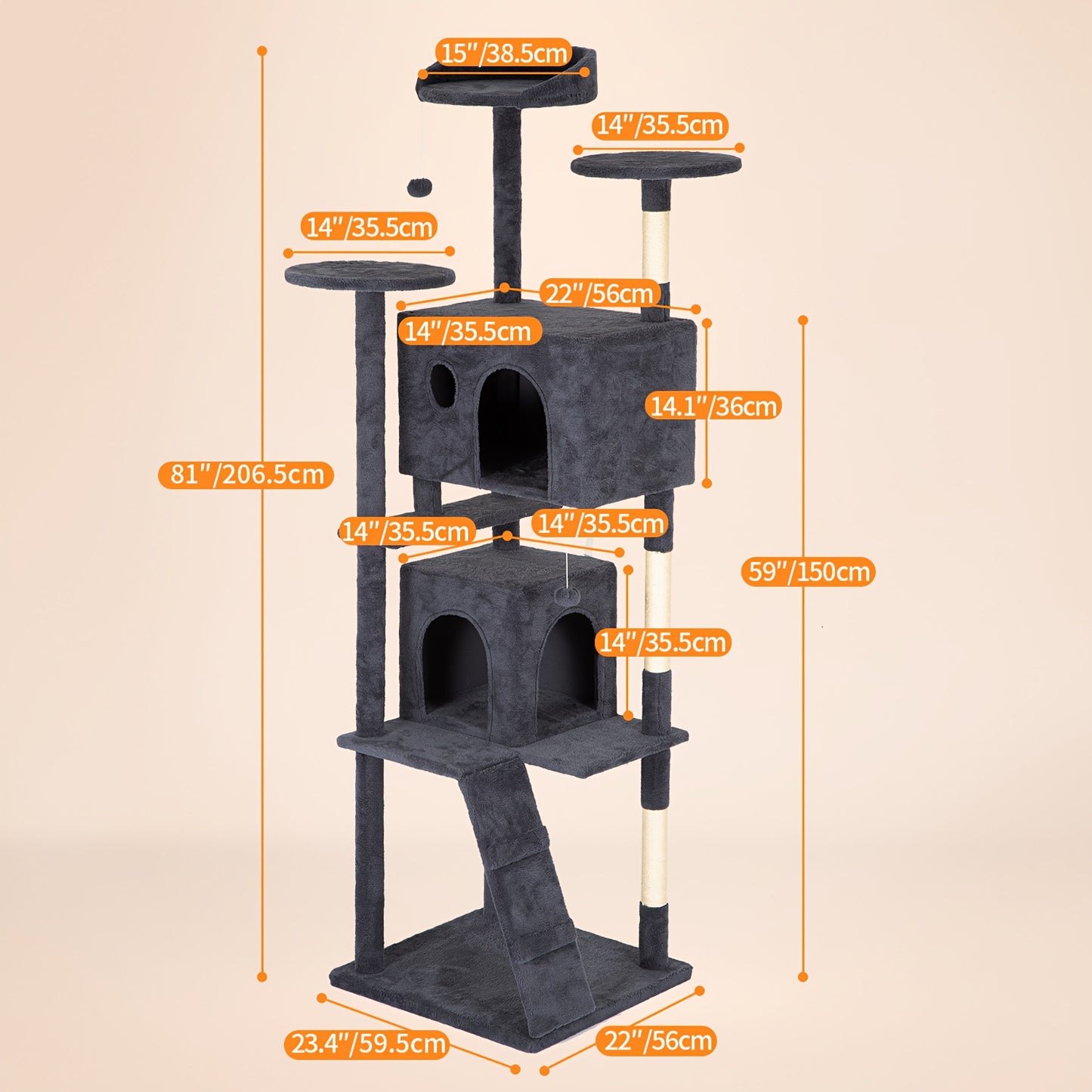 Cat Tree Tower Multi-Layer with Scratching Post, Perch Platforms & Cat Apartments – Tall Cat Climbing Frame for Indoor Cats