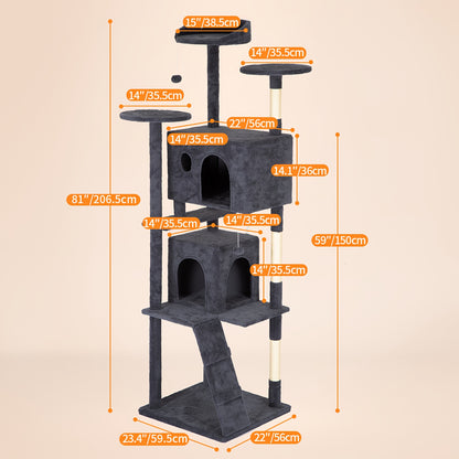 Cat Tree Tower Multi-Layer with Scratching Post, Perch Platforms & Cat Apartments – Tall Cat Climbing Frame for Indoor Cats
