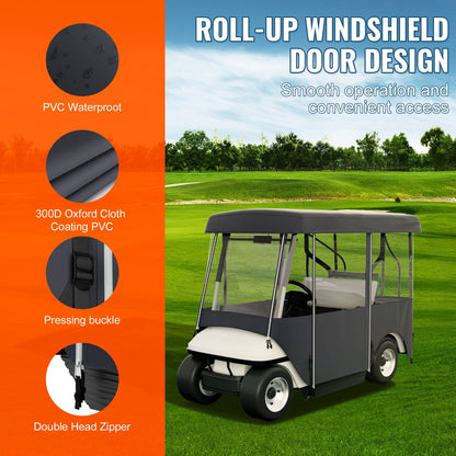 Golf Cart Enclosure 4-Person 300D Waterproof Driving Cover 4-Sided with Transparent PVC Windows Zippered Doors UV-Resistant All-Weather Golf