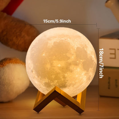 15cm Lunar Globe LED Night Light with Wood Stand, USB Rechargeable Power, Remote and 16 Colors