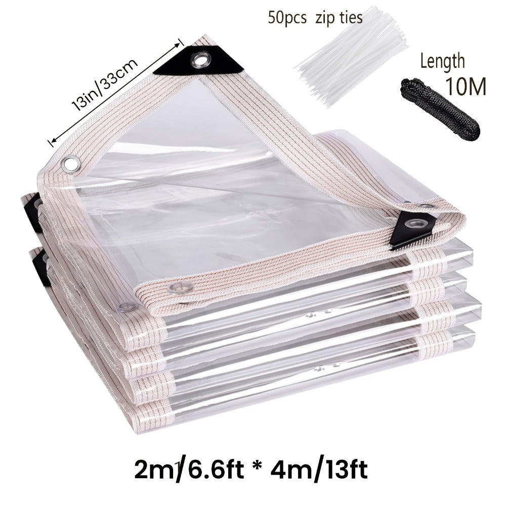 Clear Tarp Transparent PE Tarpaulin with Grommets, Rainproof Cover for Porch Canopy Henhouse Plant Camping & Outdoor Garden