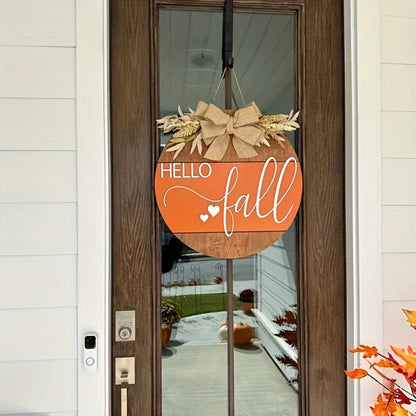 Hello Fall 3D Door Hanger – Autumn Harvest Pumpkin Wheat Bow Fall Wreath Door Sign Seasonal Home Decor