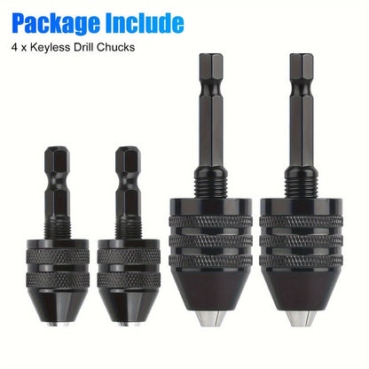 Keyless Drill Chuck Adapter 4PCS 1/4 Inch Hex Shank Quick Change 0.3-6.5mm 0.3-3.6mm Collet Screwdriver Impact Driver Converter for Drill
