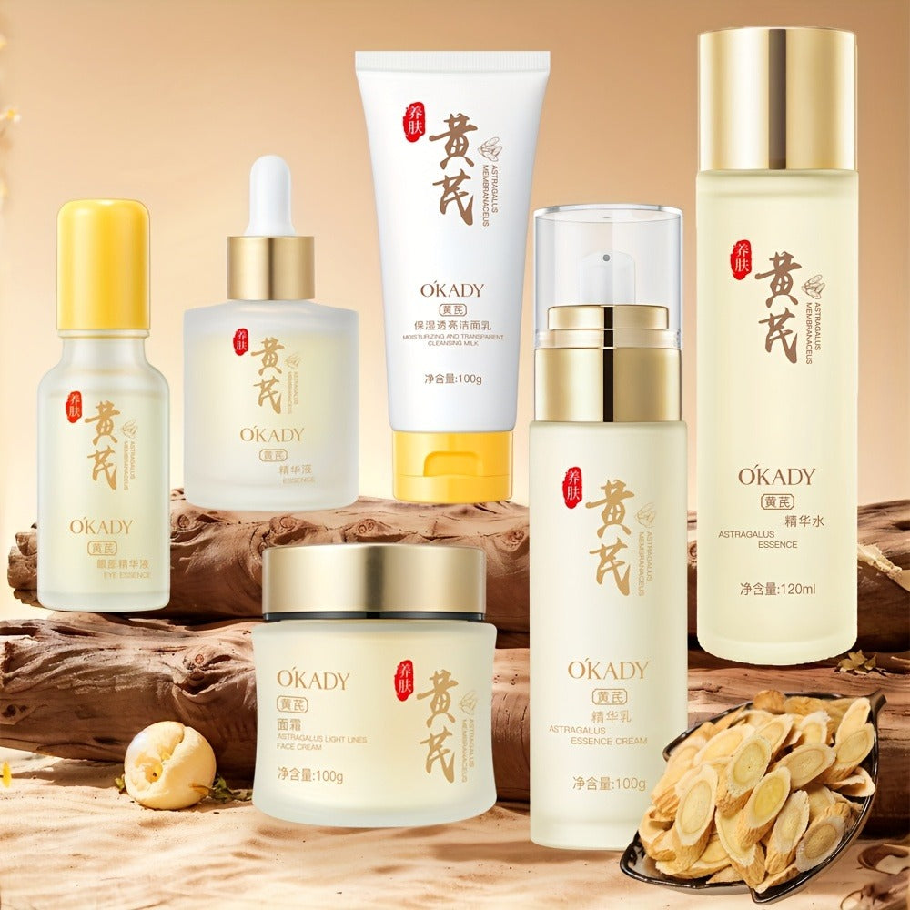 Astragalus Skincare Set 6pcs Antioxidant, Face Cream Essence Cleanser Toner Eye Cream Sleep Mask