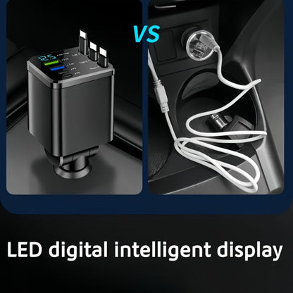 7-in-1 Car Fast Charger with 3 Retractable Cables, LED Digital Display, 180° Adjustable Arm, Universal Plug