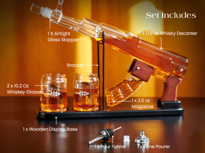 AK-47 Whiskey Gun Decanter Set with Detachable Magazine and Two 6.75oz Glasses, 17.6oz Liquor Dispenser Military Style Home Bar Decanter
