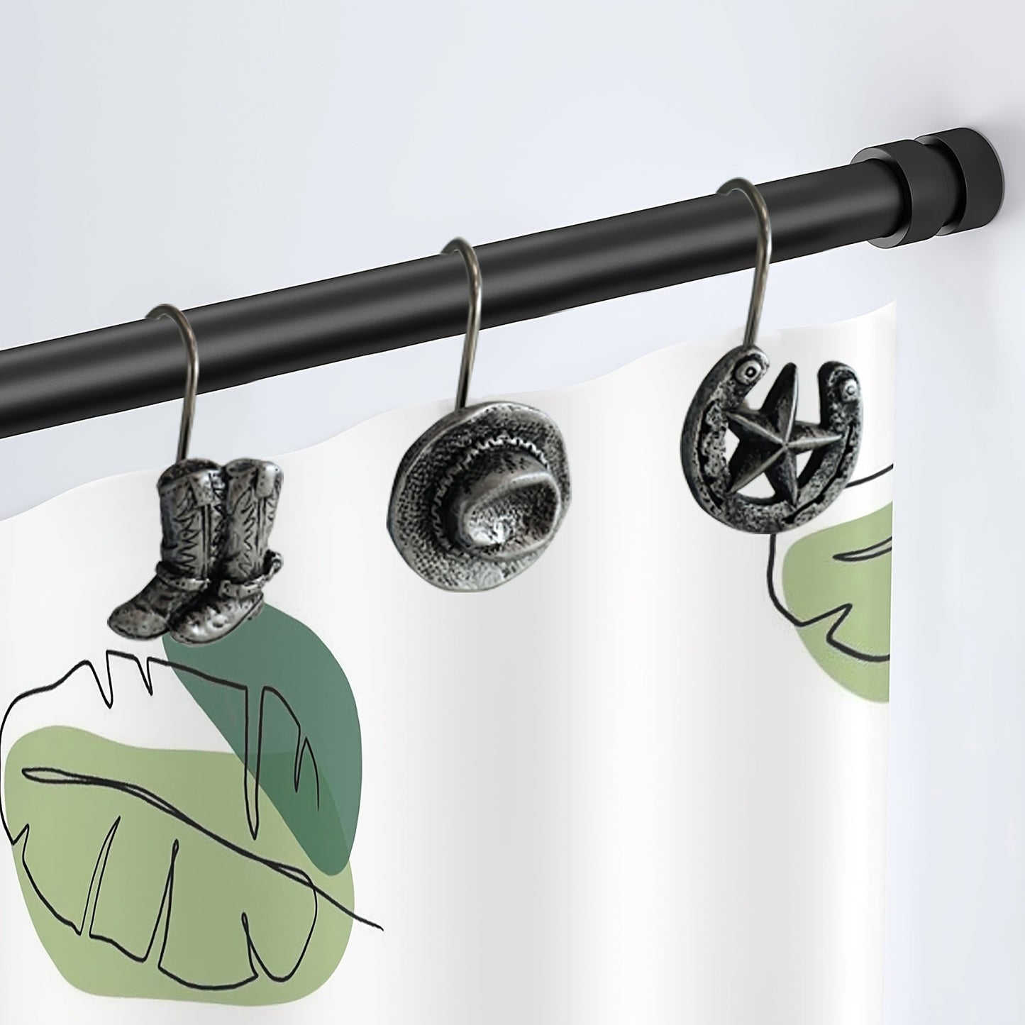 12-Piece Western Shower Curtain Hook Set with Boot, Star and Hat Motifs in Two Finish Options