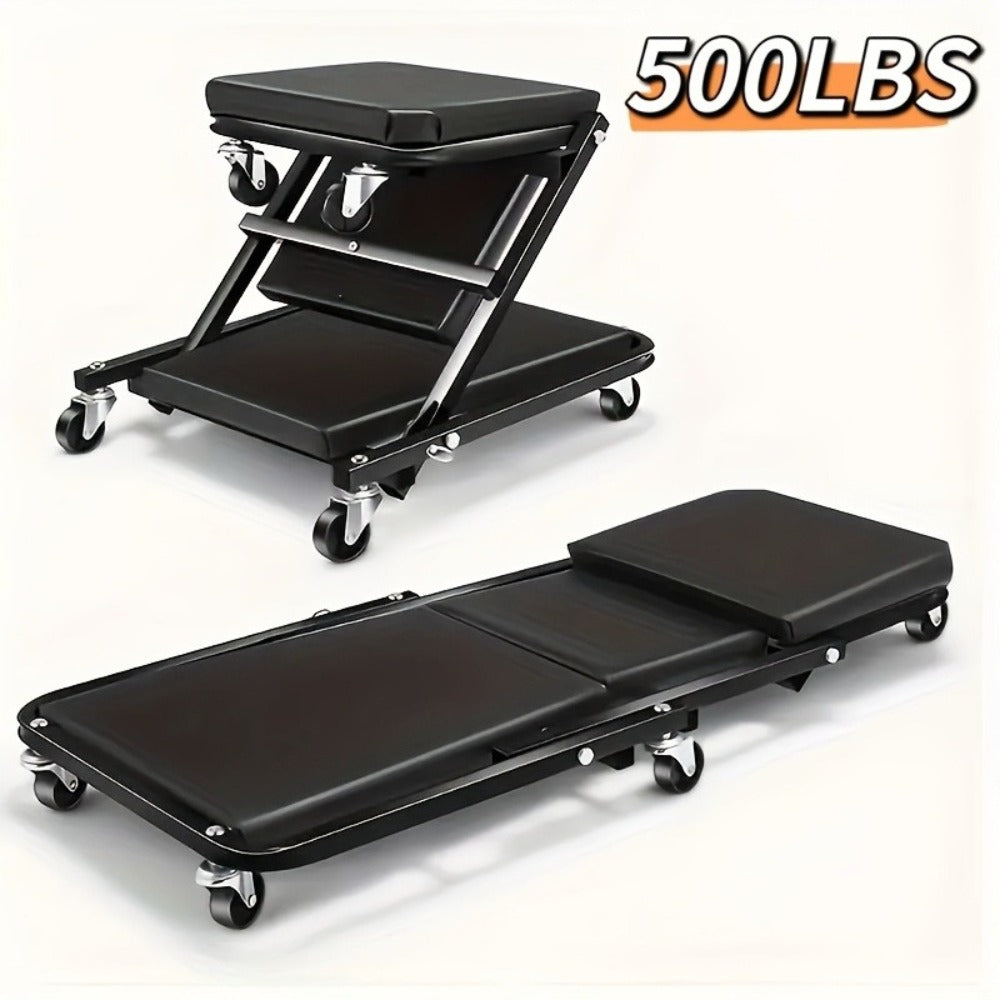 Mechanic Creeper Crawler Seat 36" Z-Type Folding with 6 Swivel Wheels & Adjustable Load Plate – Garage Repair Crawling Board