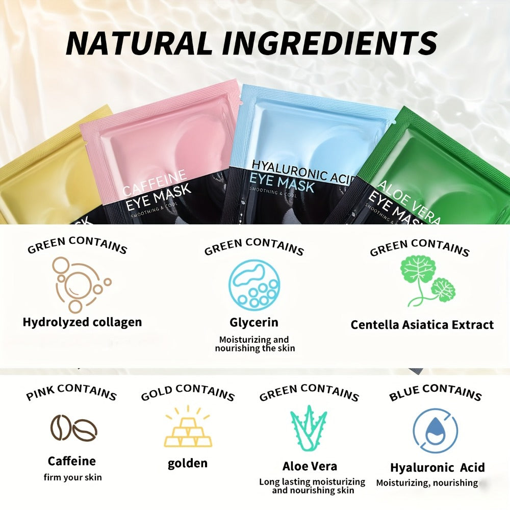 Collagen Eye Mask Patches 40 Pairs – Caffeine & Aloe Vera Under Eye Patches 4 Types Eye SPA Multi-Color Depuff Dark Circle Moisturizing